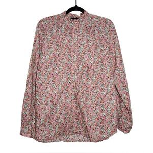 Bonpoint Red Pink Liberty Floral Cotton Ruffle Neck Popover Top - 36 / Small